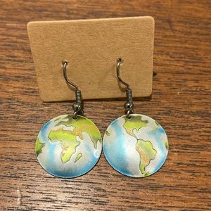 Sterling Silver 925 World Globe Enamel‎ Earrings